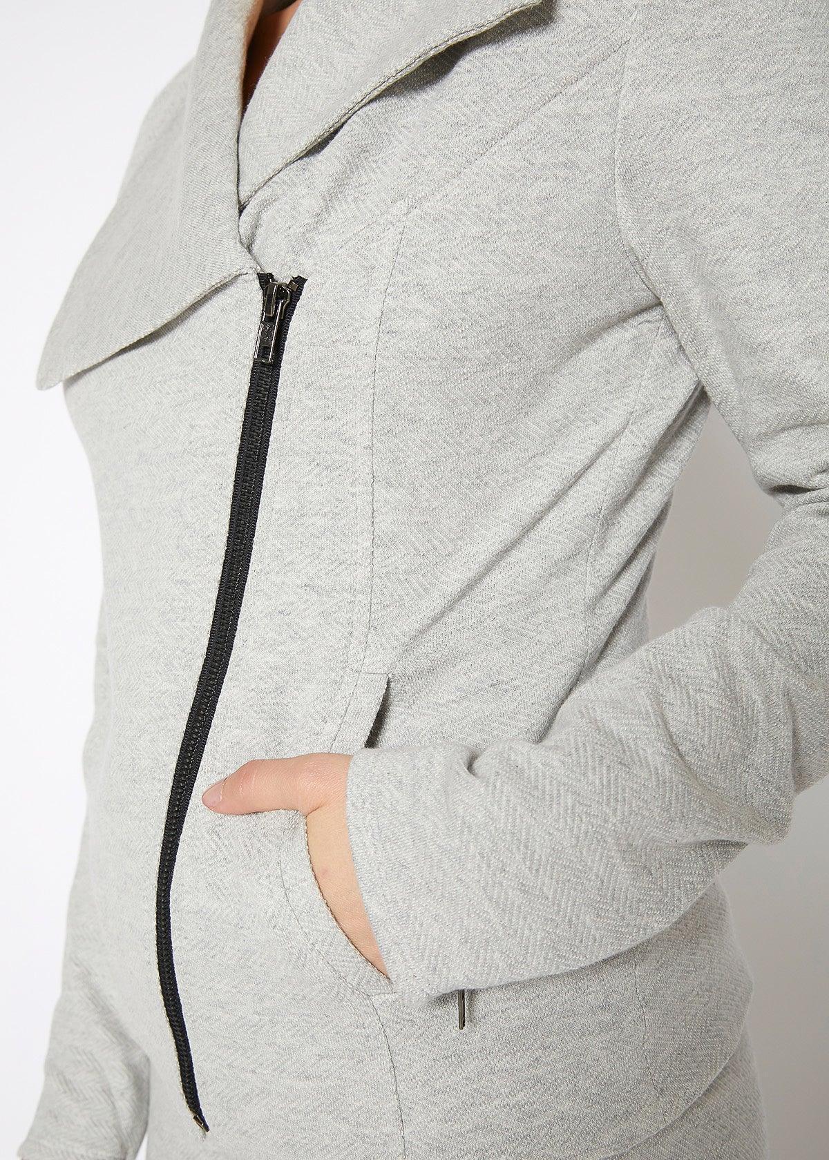 Women's Oversized Collar Zip-Up Moto Jacket In Heather Grey - VirtuousWares:Global
