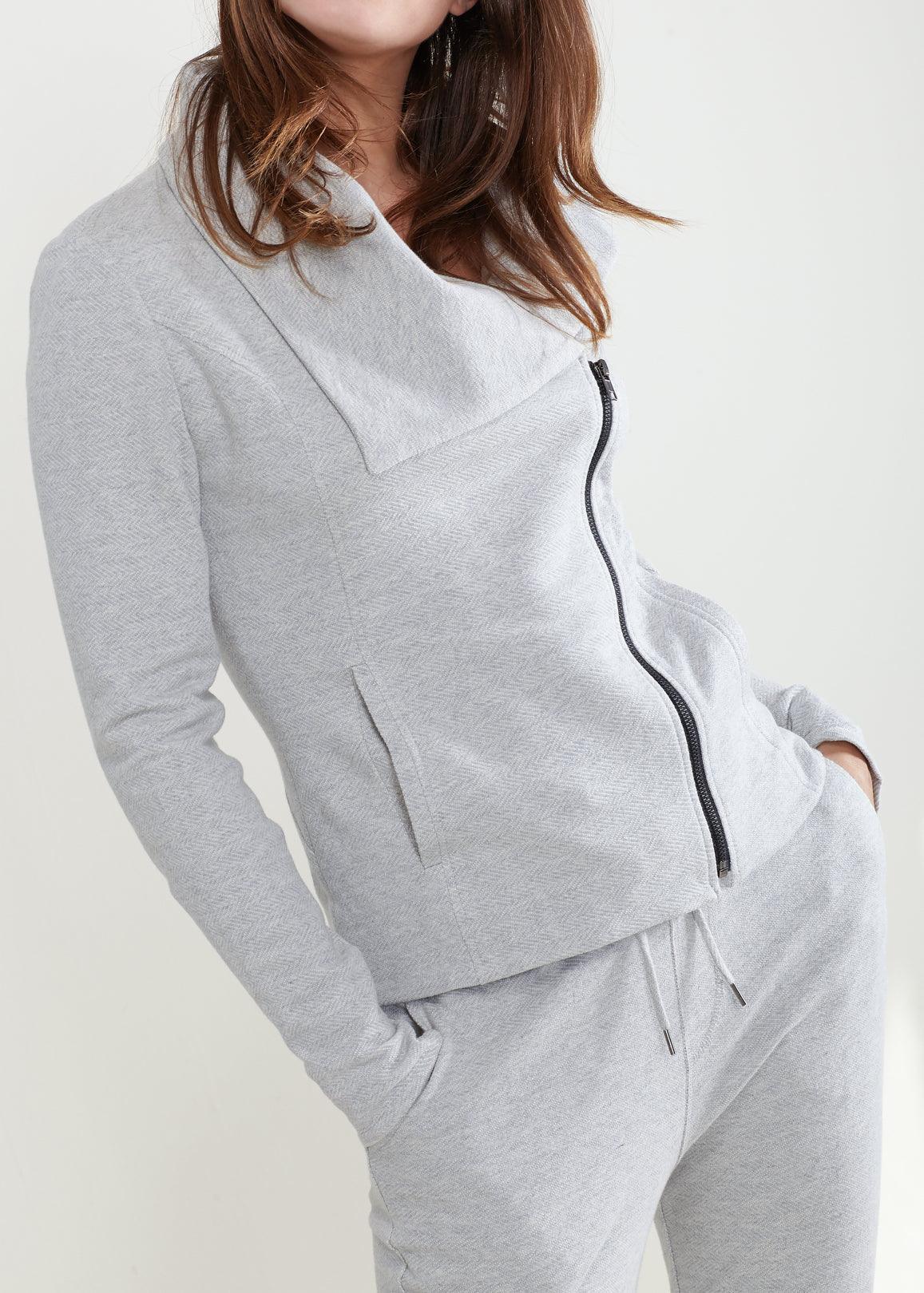 Women's Oversized Collar Zip-Up Moto Jacket In Heather Grey - VirtuousWares:Global