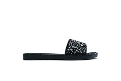 Women's Single Platform Glitter Sliders Black - VirtuousWares:Global