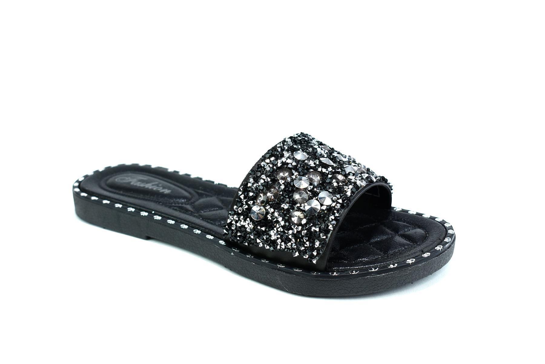 Women's Single Platform Glitter Sliders Black - VirtuousWares:Global