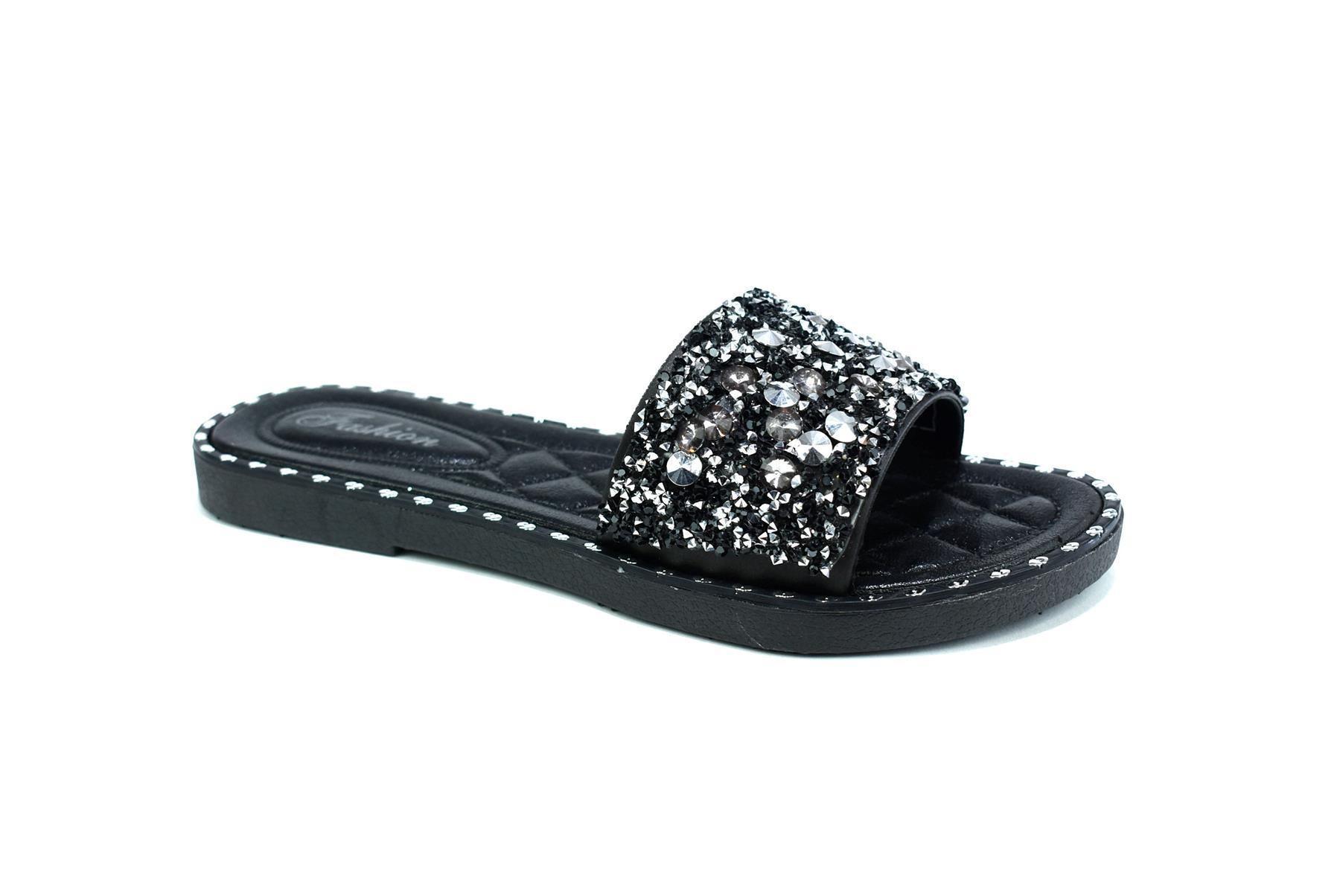 Women's Single Platform Glitter Sliders Black - VirtuousWares:Global