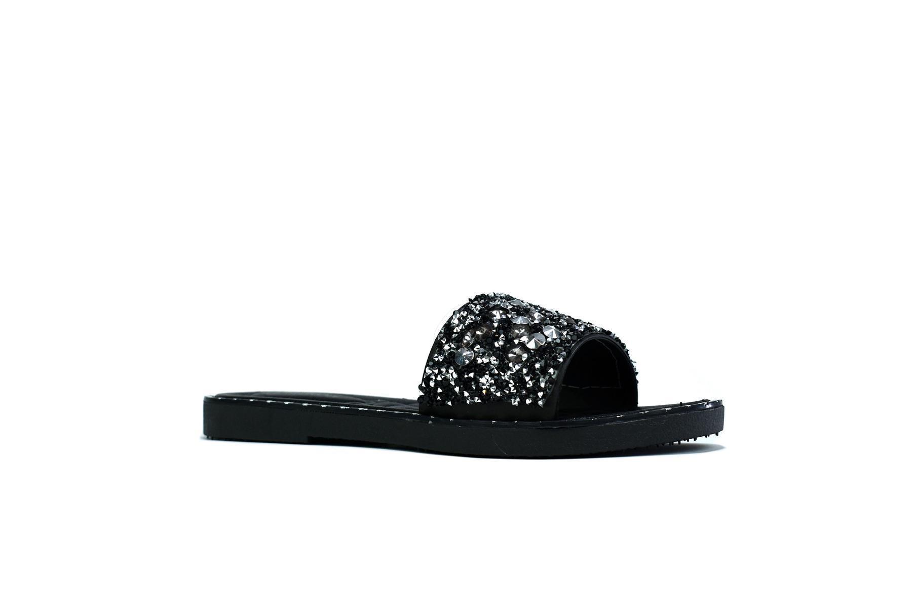 Women's Single Platform Glitter Sliders Black - VirtuousWares:Global