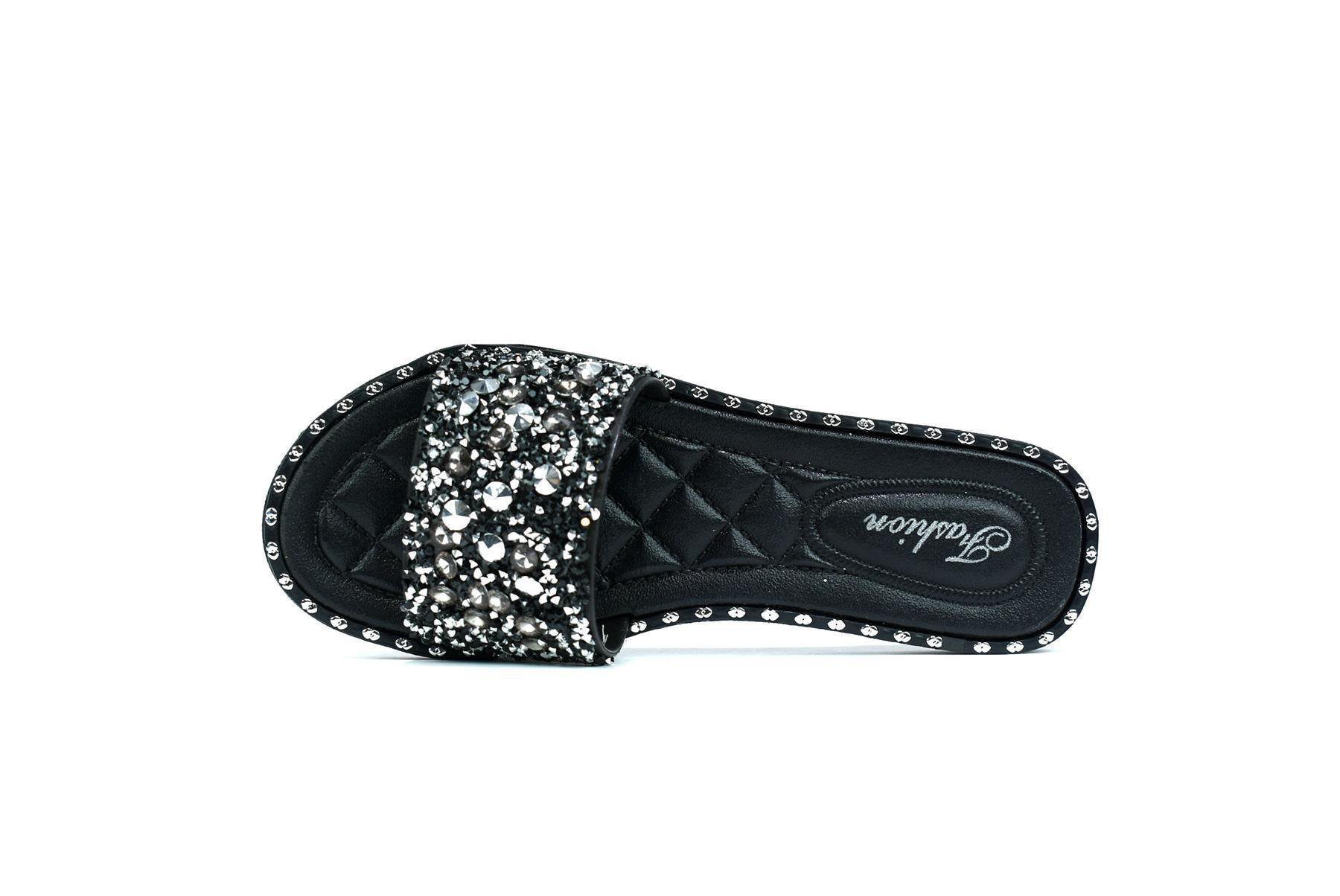 Women's Single Platform Glitter Sliders Black - VirtuousWares:Global