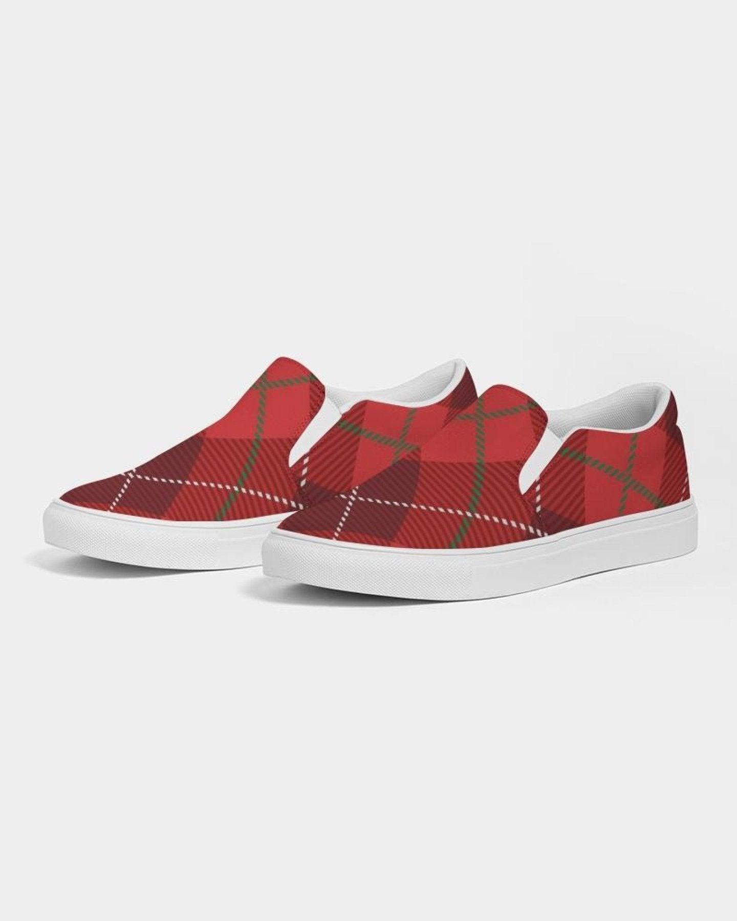 Women's Sneakers - Red Plaid Style Slip-on Canvas Sports Shoes - VirtuousWares:Global