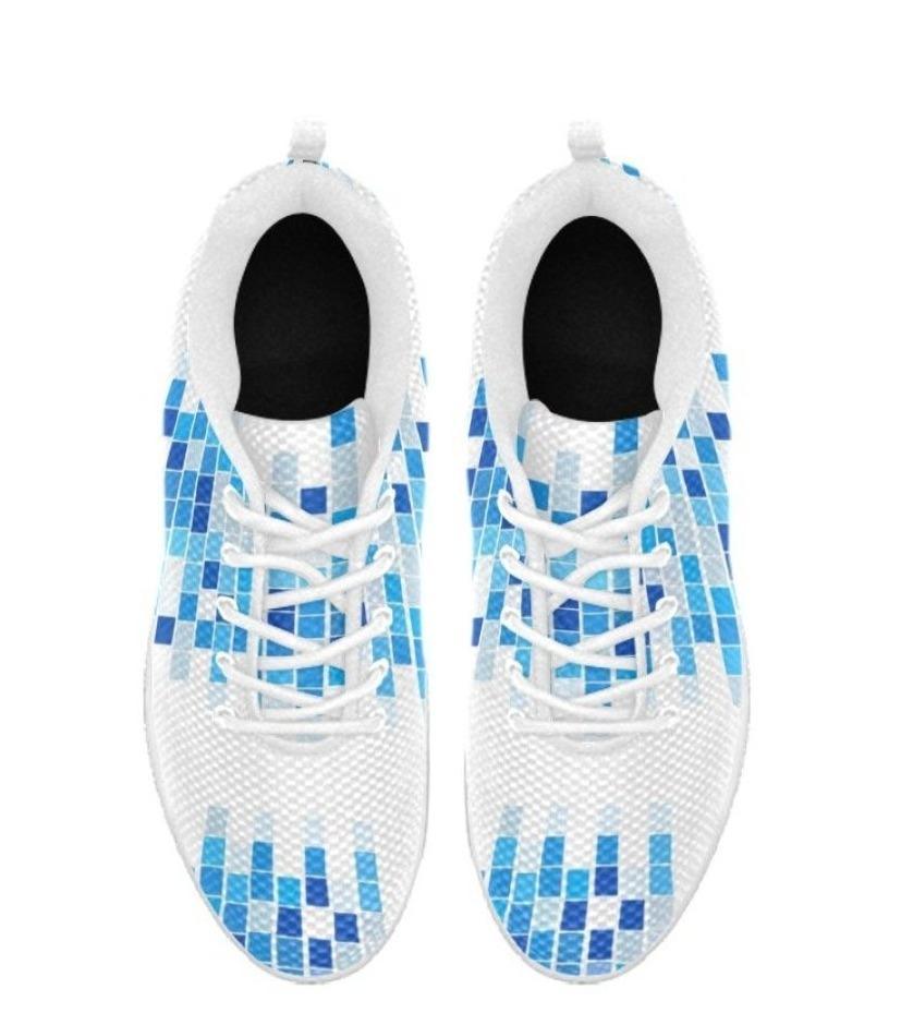 Women's Snekears Blue And White Mosaic Print - Running Shoes - VirtuousWares:Global