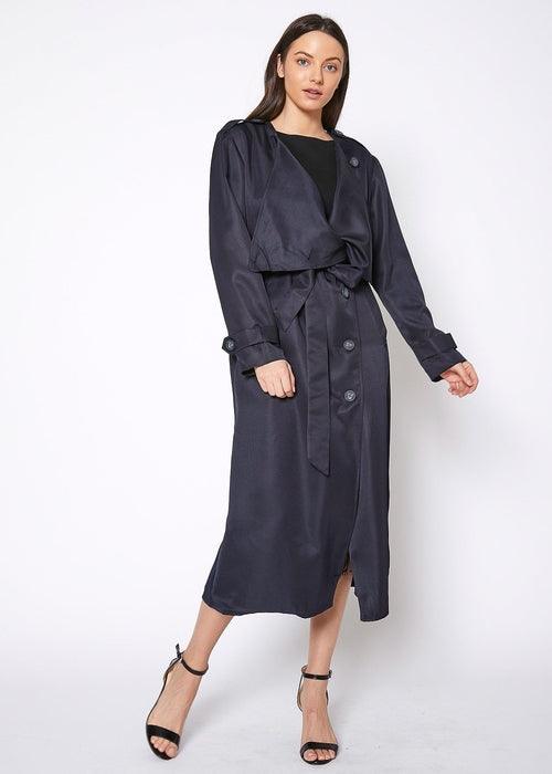 Women's Tie Waist Maxi Trench Coat - VirtuousWares:Global