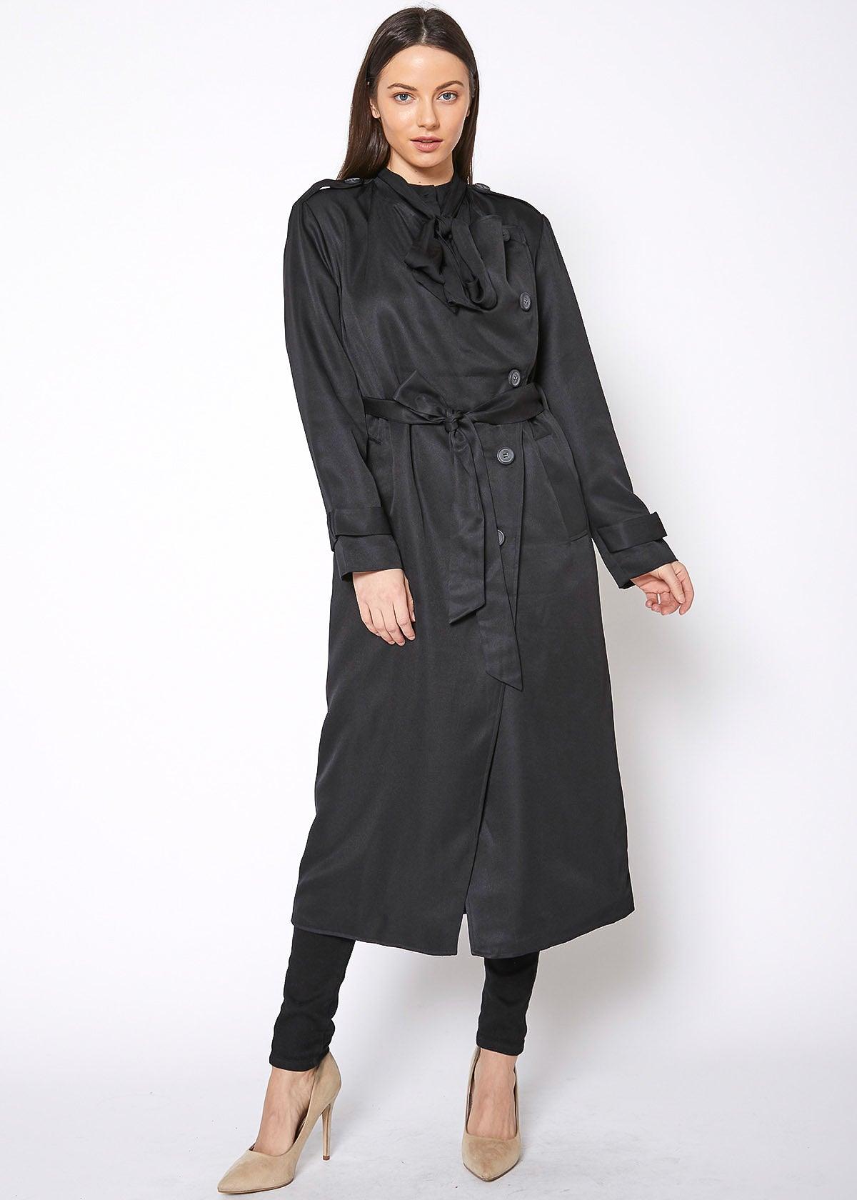 Women's Tie Waist Maxi Trench Coat - VirtuousWares:Global