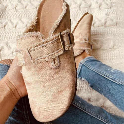 Women's Vintage Clogs Flat Heel Round Toe Canvas Loafer - VirtuousWares:Global