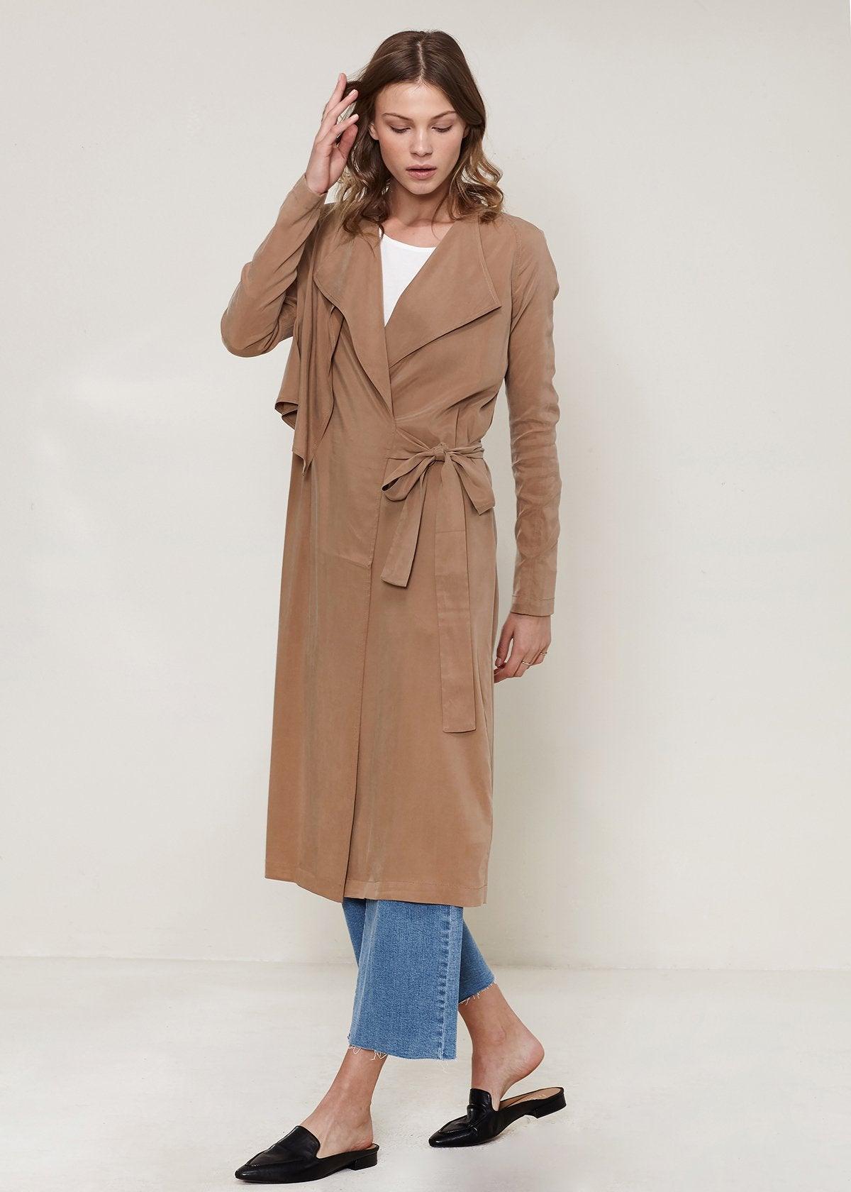 Women's Wrap Trench Coat In Sand - VirtuousWares:Global