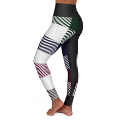 Women's Yoga Pants, Black Multicolor Plaid Print High Waist Fitness - VirtuousWares:Global