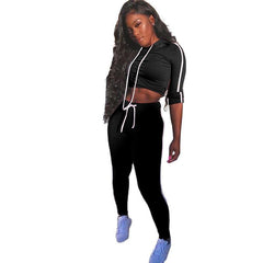 Women Set Long Sleeve Crop Top And Pants Jogger Two Piece Set - VirtuousWares:Global