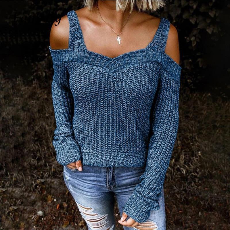 Women Sexy Off Shoulder Backless Strap Sweater - VirtuousWares:Global