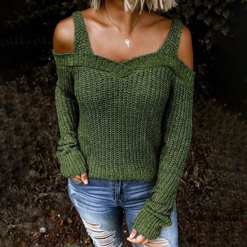 Women Sexy Off Shoulder Backless Strap Sweater - VirtuousWares:Global