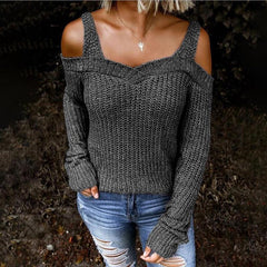 Women Sexy Off Shoulder Backless Strap Sweater - VirtuousWares:Global