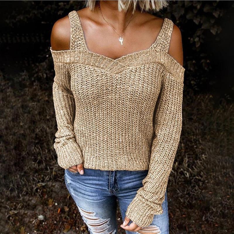 Women Sexy Off Shoulder Backless Strap Sweater - VirtuousWares:Global