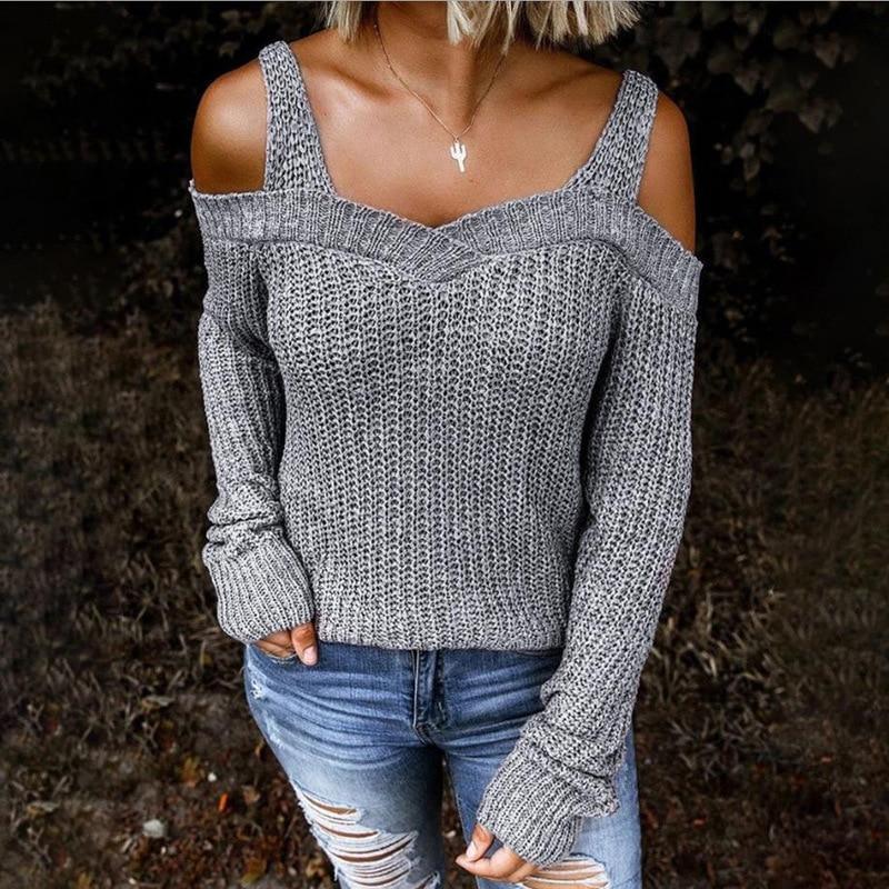 Women Sexy Off Shoulder Backless Strap Sweater - VirtuousWares:Global