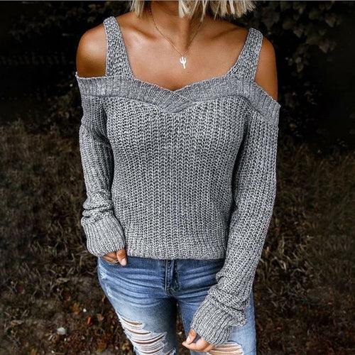 Women Sexy Off Shoulder Backless Strap Sweater - VirtuousWares:Global