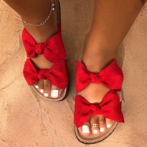 Women Slides 2 Straps Comfy Bow Slide Sandals Red - VirtuousWares:Global