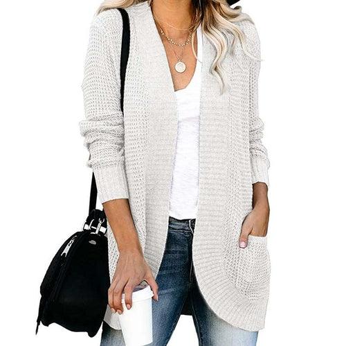 Women Solid Color Knitted Sweater Cardigan Coat - VirtuousWares:Global