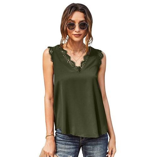 Women Summer Sexy Basic Lace Camisole Summer Knit Tank Top V Neck - VirtuousWares:Global