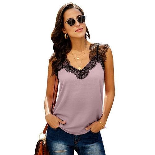 Women Summer Sexy Basic Lace Camisole Summer Knit Tank Top V Neck - VirtuousWares:Global