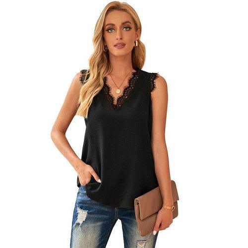 Women Summer Sexy Basic Lace Camisole Summer Knit Tank Top V Neck - VirtuousWares:Global