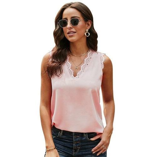 Women Summer Sexy Basic Lace Camisole Summer Knit Tank Top V Neck - VirtuousWares:Global