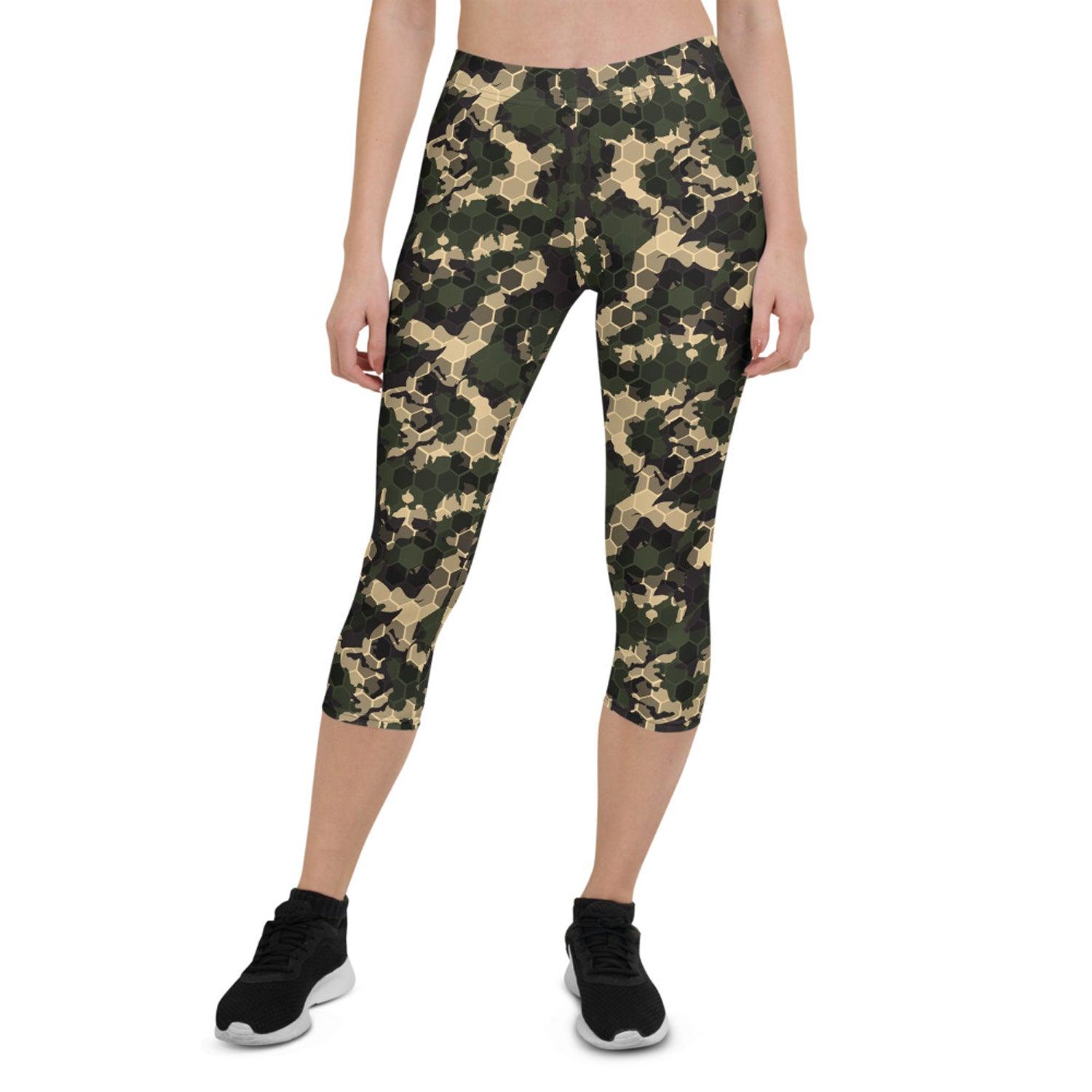 Womens Army Camo Capri Leggings with Honeycombs - VirtuousWares:Global