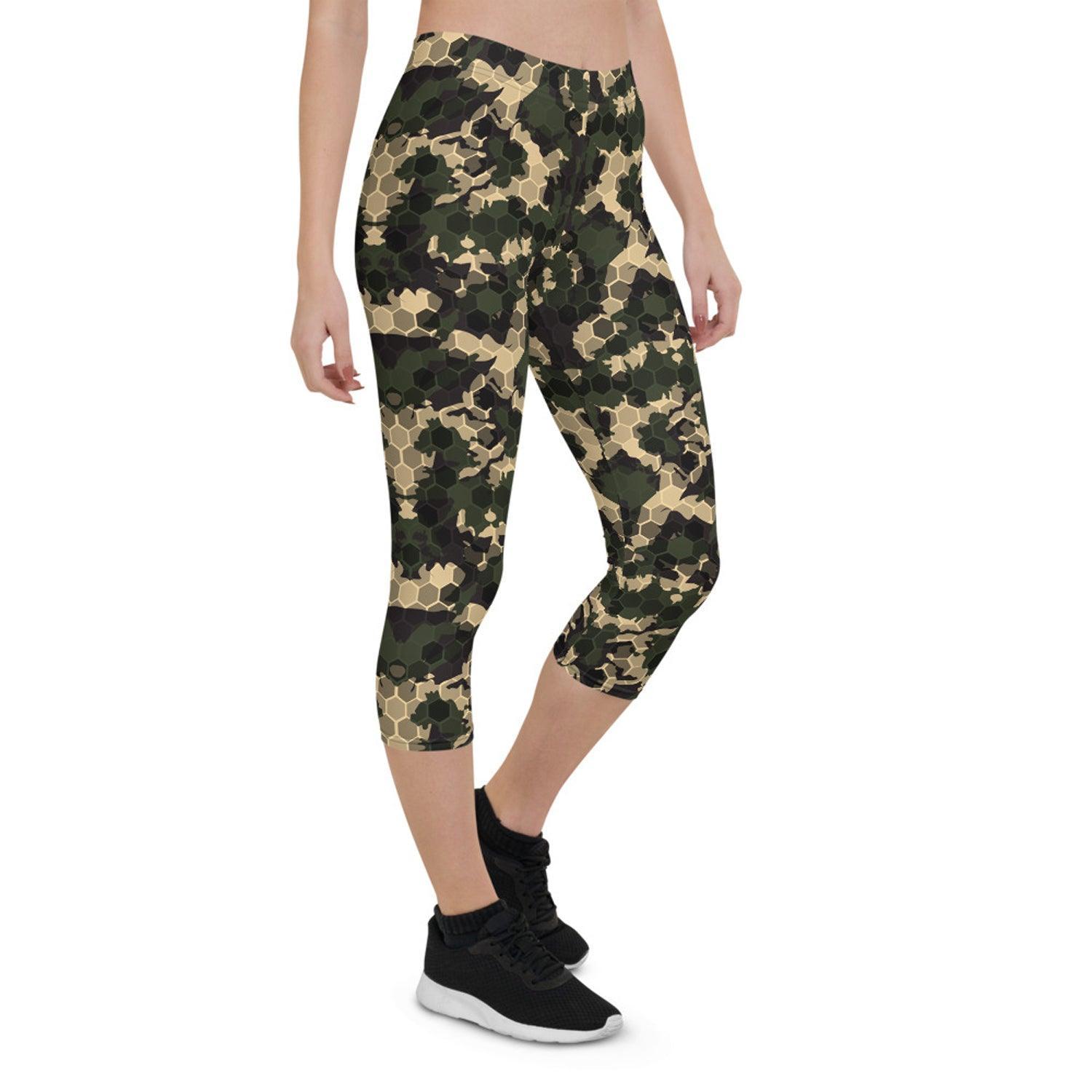 Womens Army Camo Capri Leggings with Honeycombs - VirtuousWares:Global