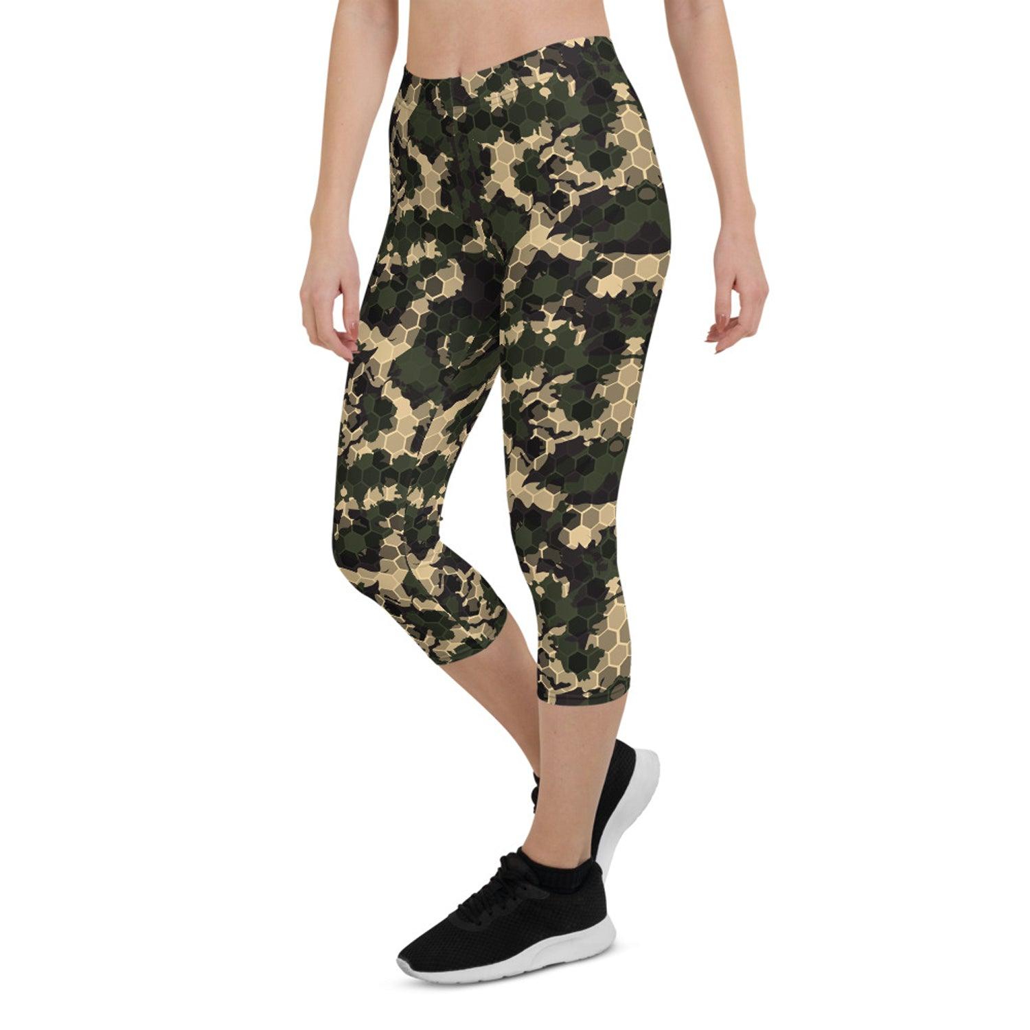 Womens Army Camo Capri Leggings with Honeycombs - VirtuousWares:Global