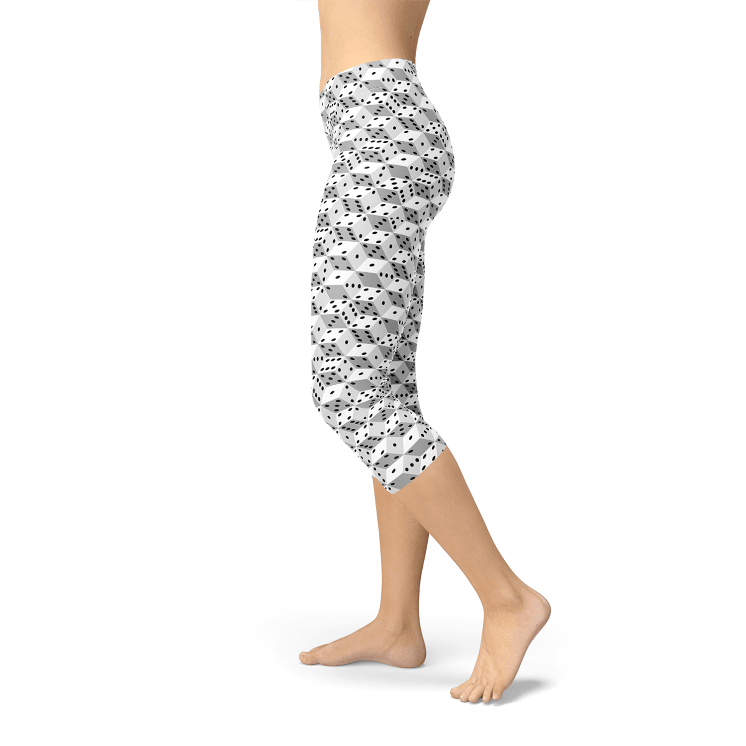 Womens Black and White Dice Capri Leggings - VirtuousWares:Global