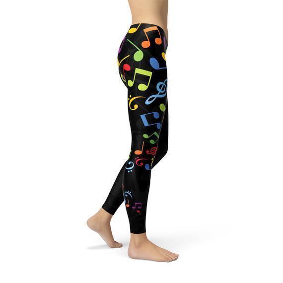 Womens Colorful Music Notes Leggings - VirtuousWares:Global