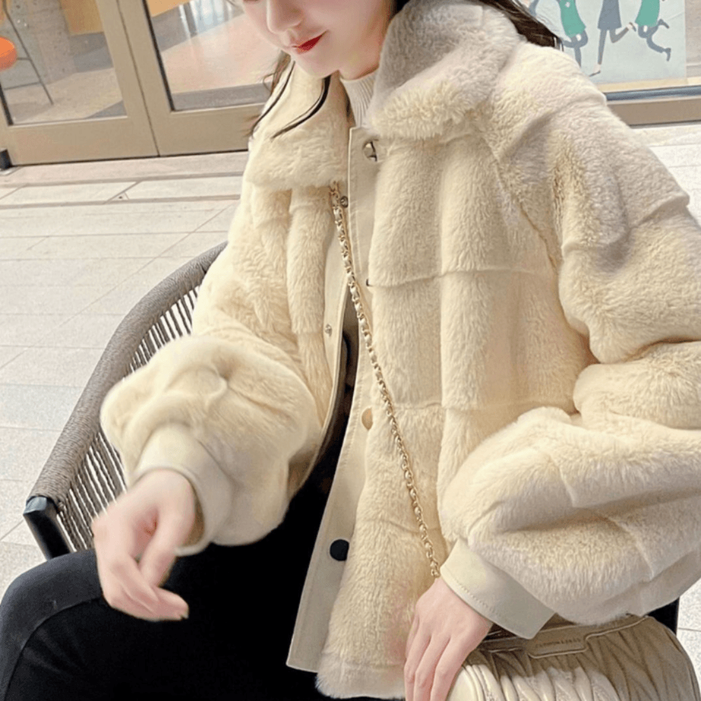 Womens Faux Fur Jacket With Vegan Leather Trimmed Cuffs - VirtuousWares:Global