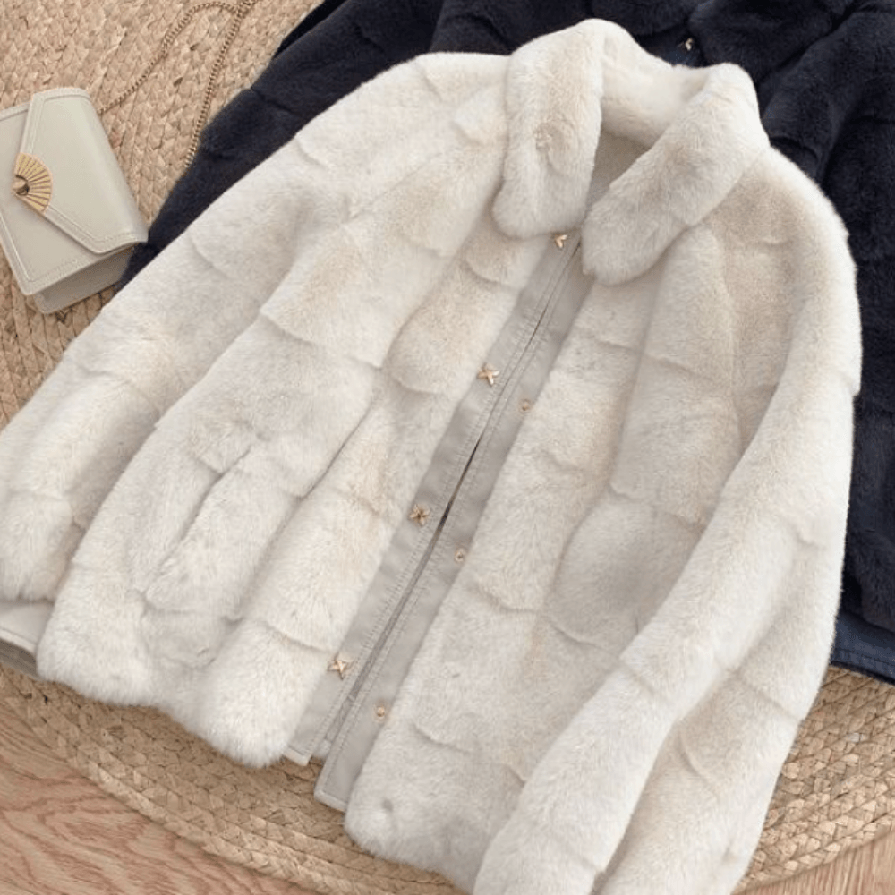 Womens Faux Fur Jacket With Vegan Leather Trimmed Cuffs - VirtuousWares:Global