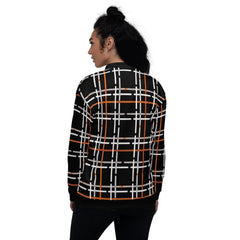 Womens Jacket - Black And Orange Tartan Style Bomber Jacket - VirtuousWares:Global