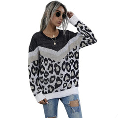 Womens Leopard Print Round Neck Sweater - VirtuousWares:Global