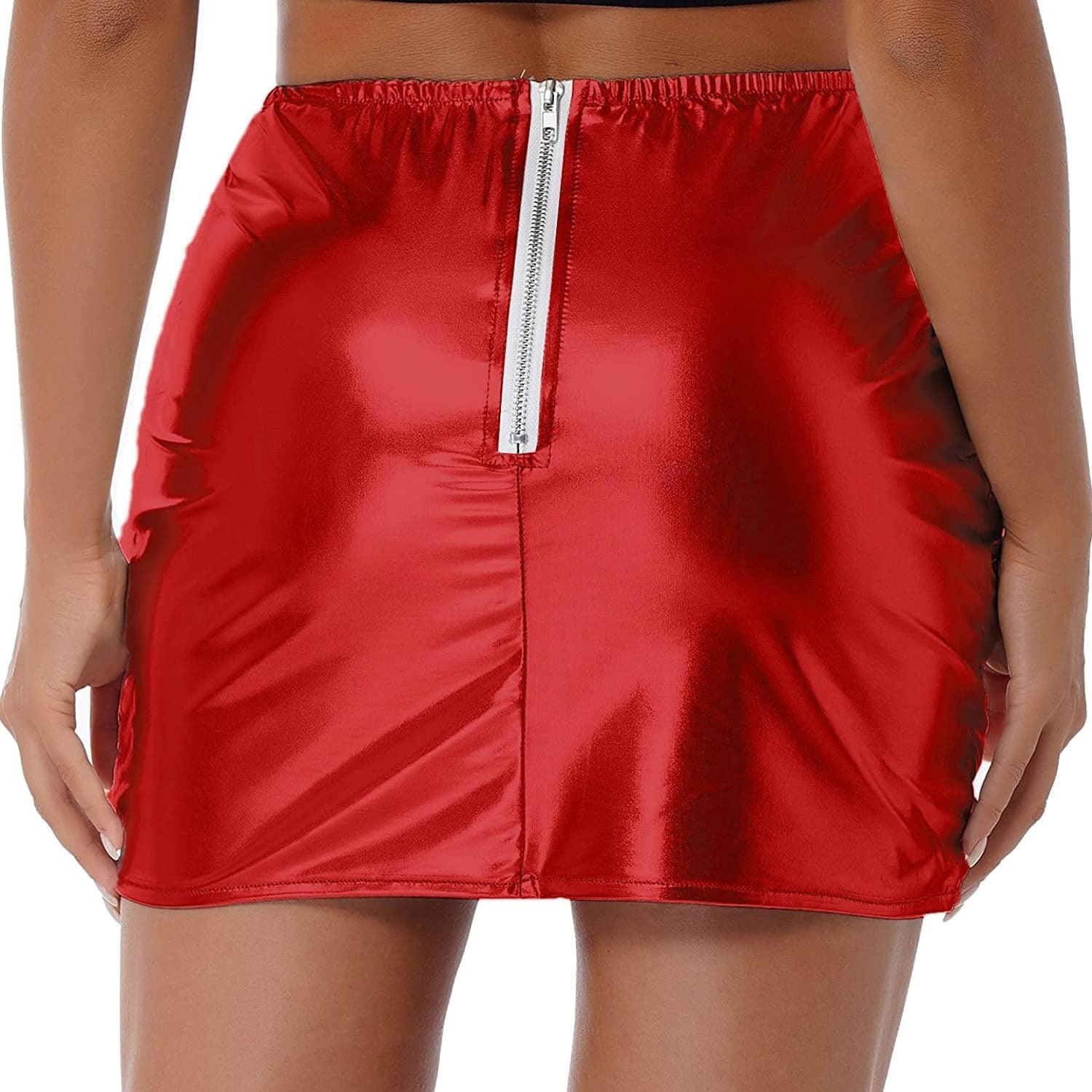 Womens Metallic Shiny Skirts Winter Warm A-Line Mini Skirt - VirtuousWares:Global