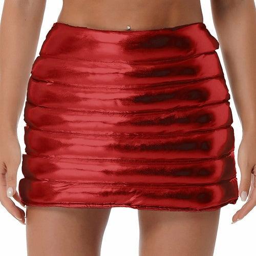 Womens Metallic Shiny Skirts Winter Warm A-Line Mini Skirt - VirtuousWares:Global