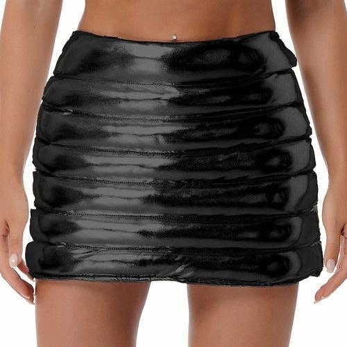 Womens Metallic Shiny Skirts Winter Warm A-Line Mini Skirt - VirtuousWares:Global