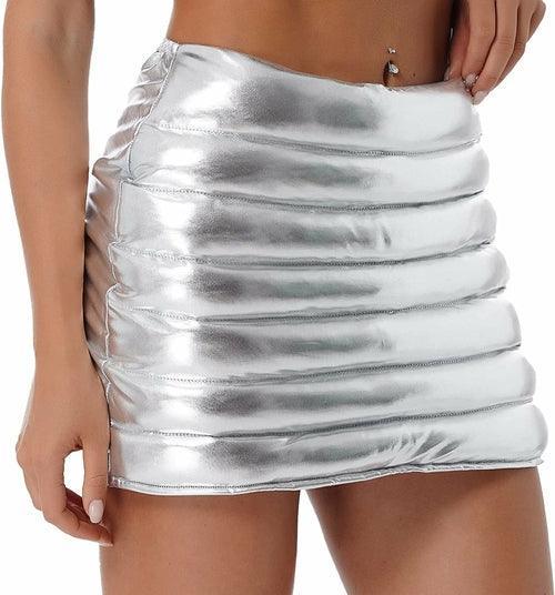 Womens Metallic Shiny Skirts Winter Warm A-Line Mini Skirt - VirtuousWares:Global