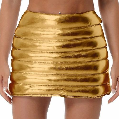 Womens Metallic Shiny Skirts Winter Warm A-Line Mini Skirt - VirtuousWares:Global