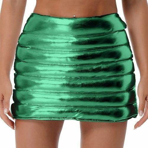 Womens Metallic Shiny Skirts Winter Warm A-Line Mini Skirt - VirtuousWares:Global