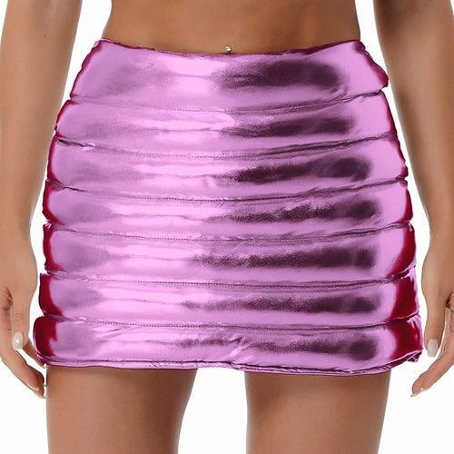 Womens Metallic Shiny Skirts Winter Warm A-Line Mini Skirt - VirtuousWares:Global