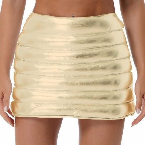 Womens Metallic Shiny Skirts Winter Warm A-Line Mini Skirt - VirtuousWares:Global