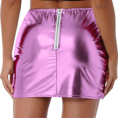 Womens Metallic Shiny Skirts Winter Warm A-Line Mini Skirt - VirtuousWares:Global