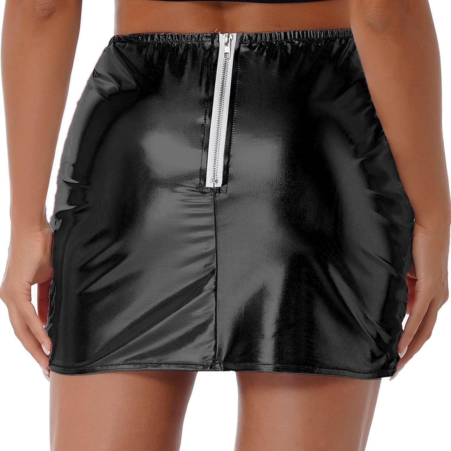 Womens Metallic Shiny Skirts Winter Warm A-Line Mini Skirt - VirtuousWares:Global