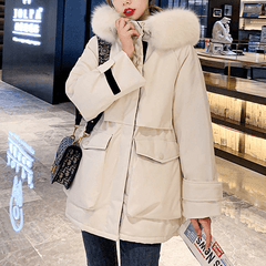 Womens Mid Length Zipper Coat with Furry Hood - VirtuousWares:Global