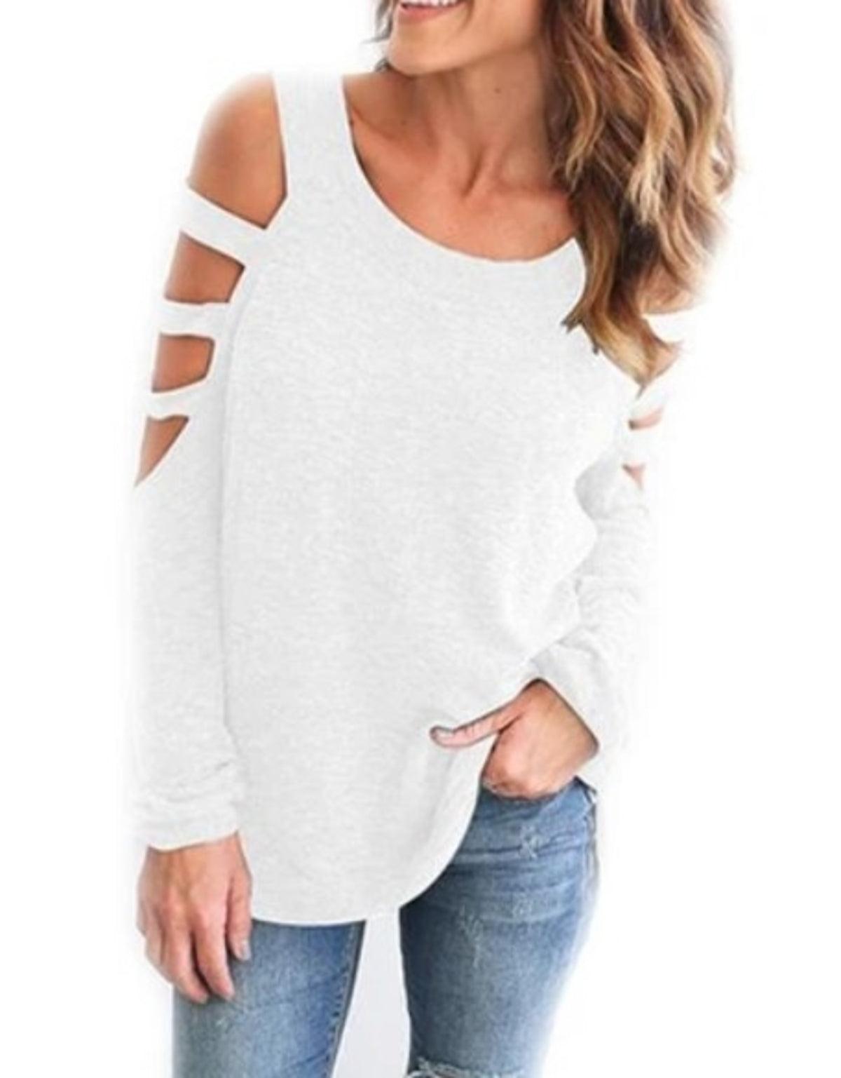 Womens Open Shoulder Long Sleeve Casual Top - VirtuousWares:Global