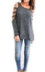 Womens Open Shoulder Long Sleeve Casual Top - VirtuousWares:Global