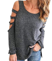 Womens Open Shoulder Long Sleeve Casual Top - VirtuousWares:Global